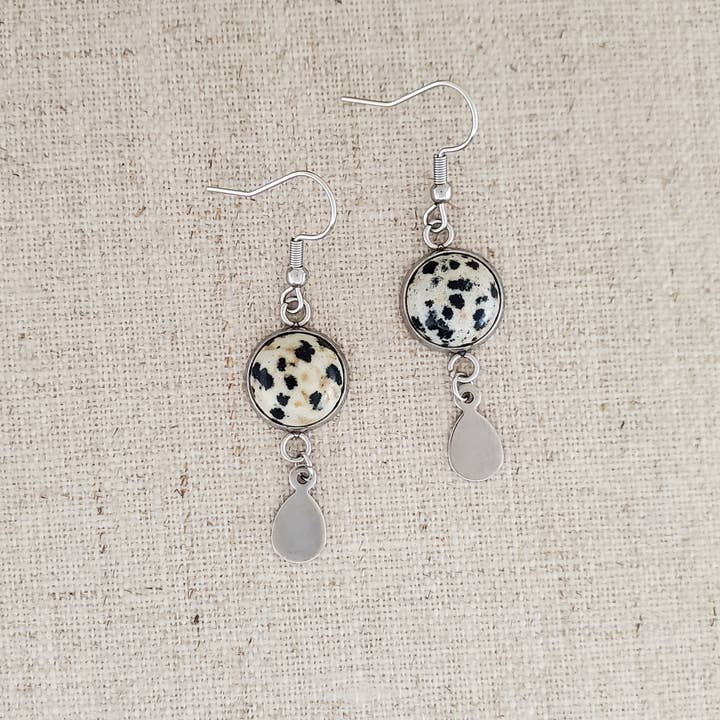 Covaly Artisan Jewelry - Wholesale Dangle Earrings - Dalmatian Jasper & Stainless Earrings 0