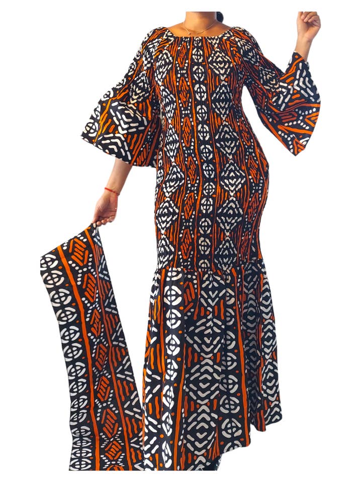 India Batik – Großhandel Kleid – Damen – 9008 Kittelkleid im Meerjungfrauen-Stil mit Tribal-Print1