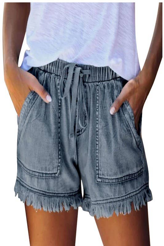 TREND SHOP - Wholesale Shorts - Women's - DENIM DRAWSTRING TASSEL DETAIL SHORT PANT3