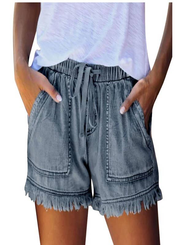 TREND SHOP - Wholesale Shorts – Women’s - DENIM DRAWSTRING TASSEL DETAIL SHORT PANT3