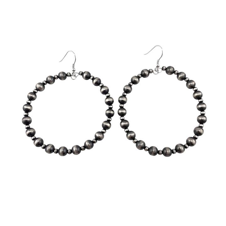 Select Lines - Wholesale Dangle Earrings - Desert Pearl Bead Dangle Loop Earrings Sterling Silver