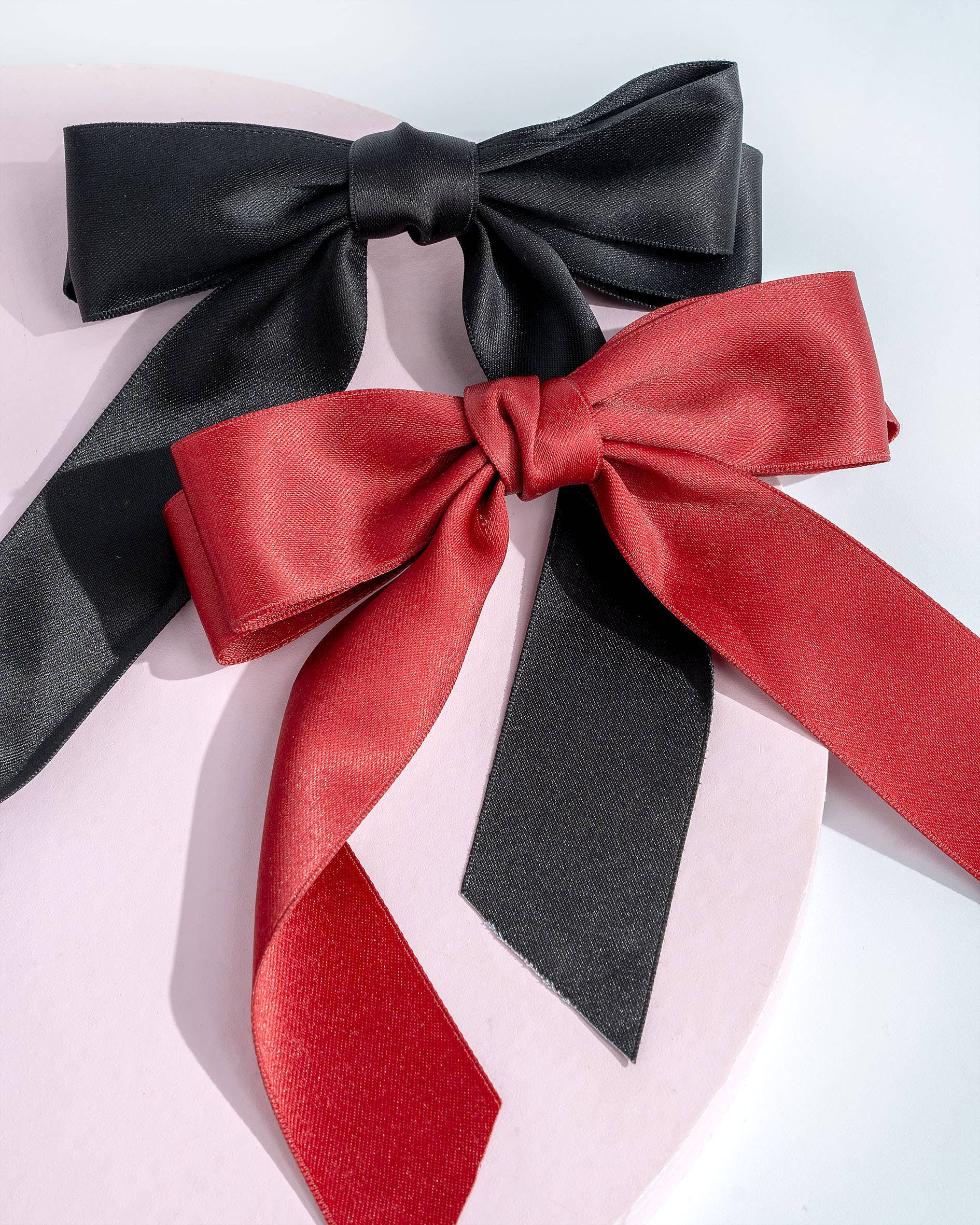 Soinvogue - Wholesale Hair Bow - Women's - Brushworks Satin Hair Bow Duo – Red & Black3
