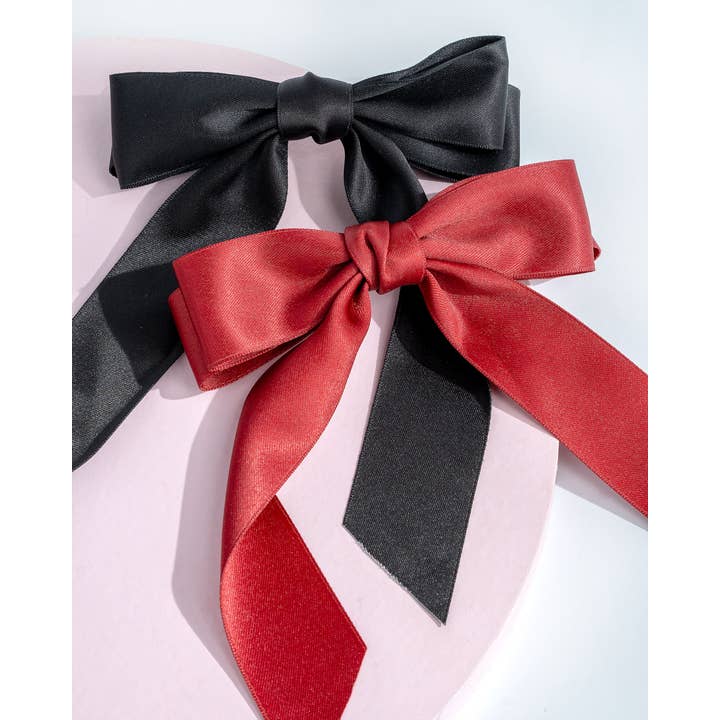 Soinvogue - Wholesale Hair Bow - Women's - Brushworks Satin Hair Bow Duo – Red & Black3