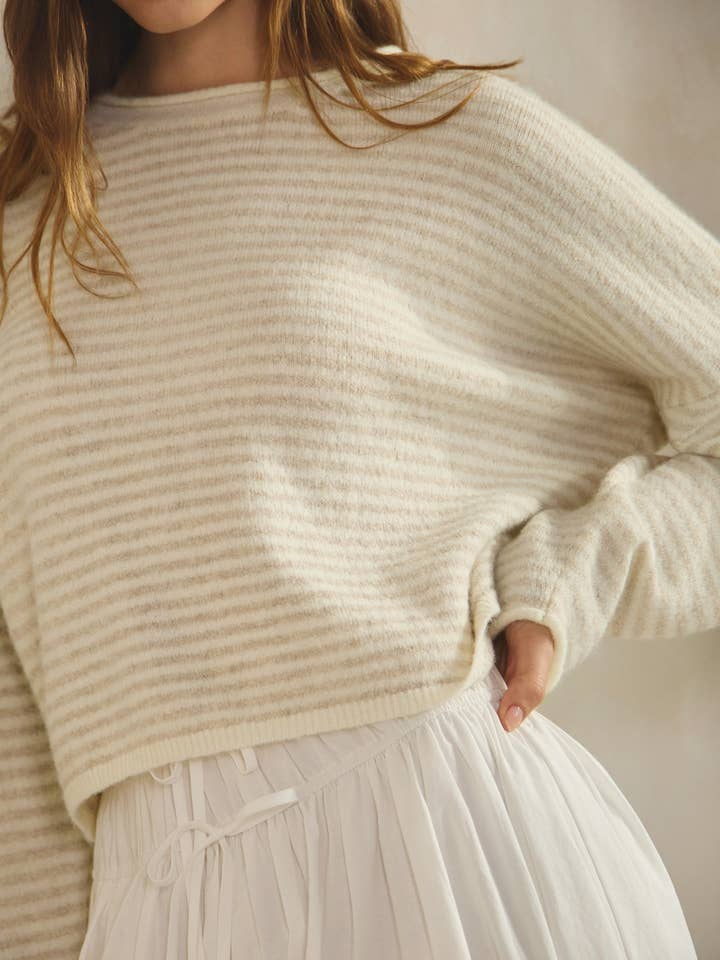 NSW3073 Babe Randig Tröja med Upprullad Krage för wholesale av Creamon