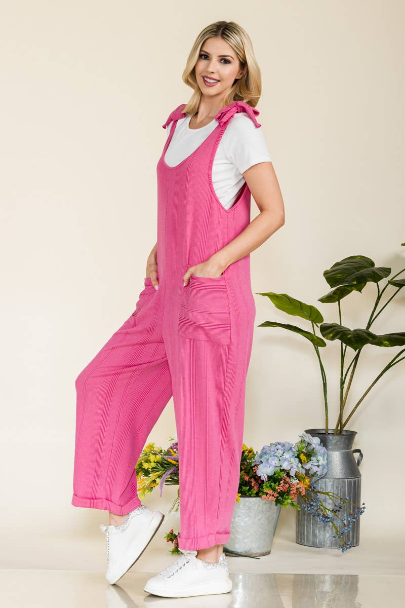 Celeste Clothing – Großhandel Jumpsuit – Damen – Plus-Size verstellbarer Rippen-Overall mit Fronttaschen - CP4387310