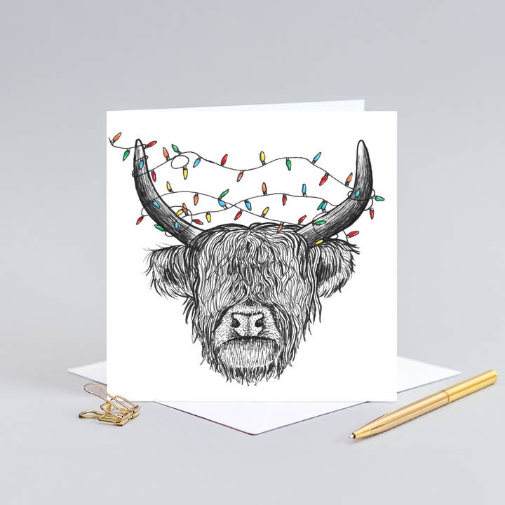 Wild Lines - Wholesale Kerstkaartje - Kerstkaart met dieren - Highland Cow//British Wildlife//Milieuvriendelijke kerstkaarten