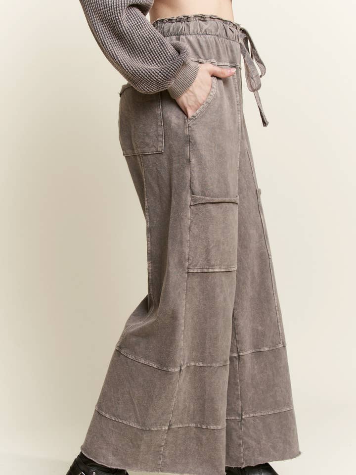 J.Her - Wholesale Pants - Women's - BEST Mineral Wash Wide leg Cropped pants HP552425