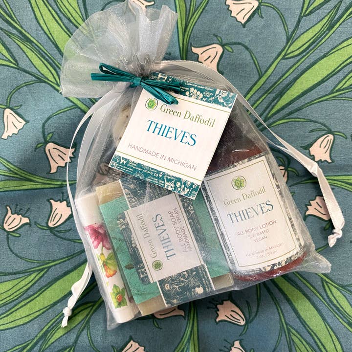 Green Daffodil Bath & Body - Wholesale Bath & Body Set - Thieves Organdy Quartet Gift Set - Essential Oil Blend3
