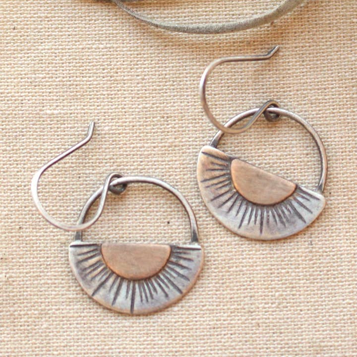 Happy Half Sun Earrings, Unique Mixed Metal Earrings for wholesale by Sarah DeAngelo
