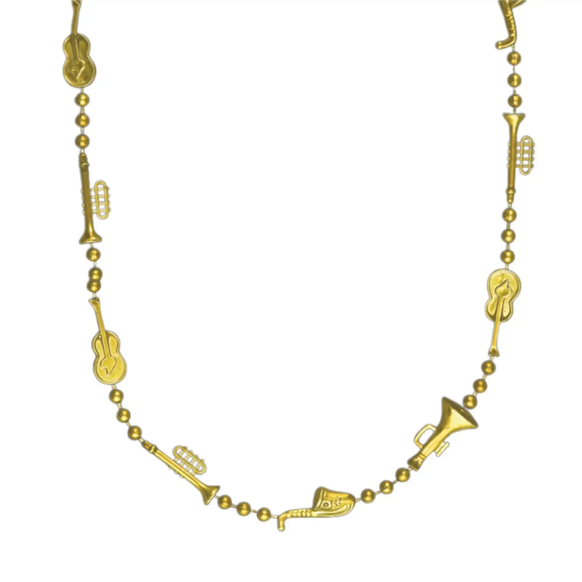 Blinkee.com, LLC – wholesale Beaded/pearl necklace – Metallic Gold Plated Jazz Instruments Necklace Pack2