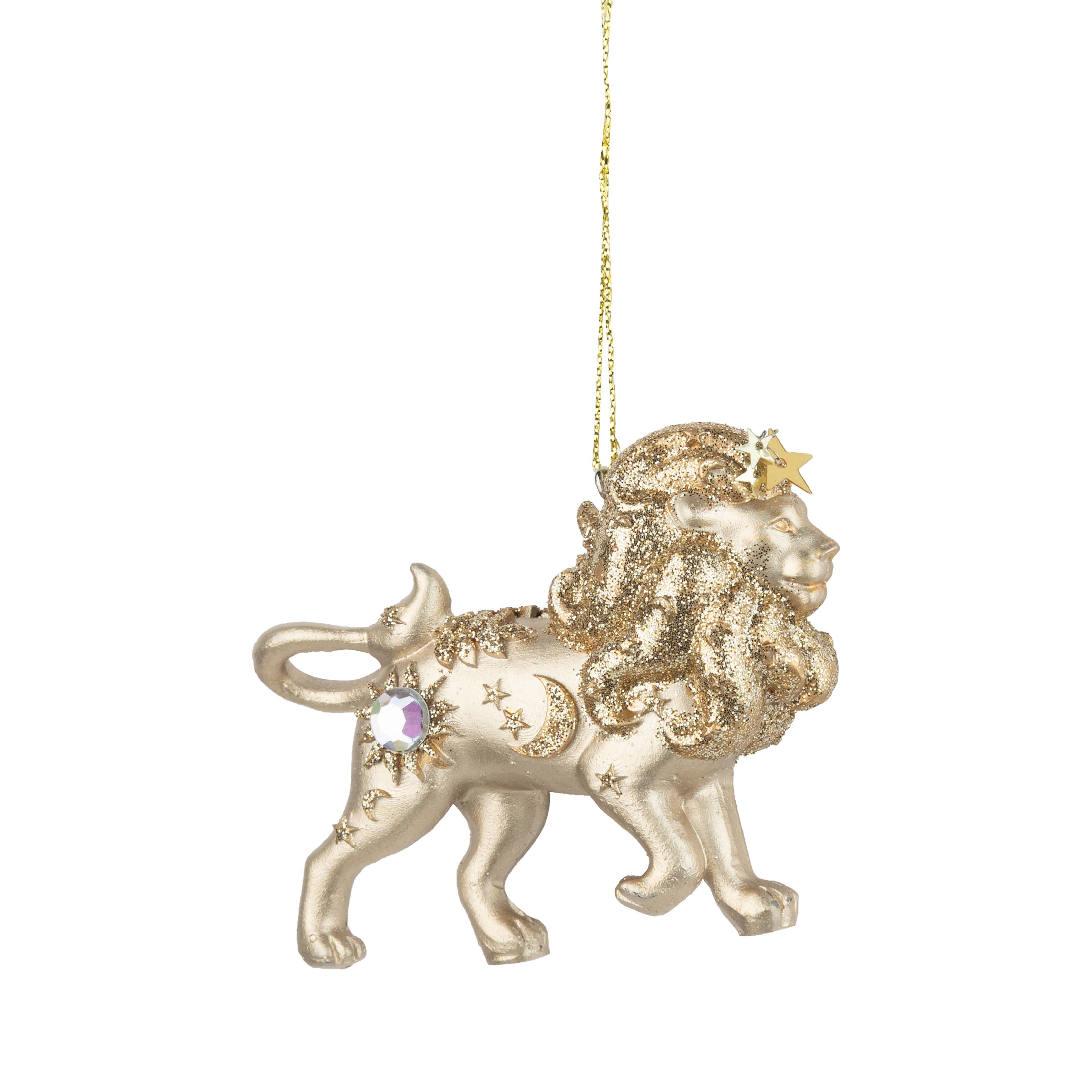 Silver Tree Home & Holiday - Wholesale Ornament - G79579: Glden rsn celestial lion orn,glit,jewel star,3in