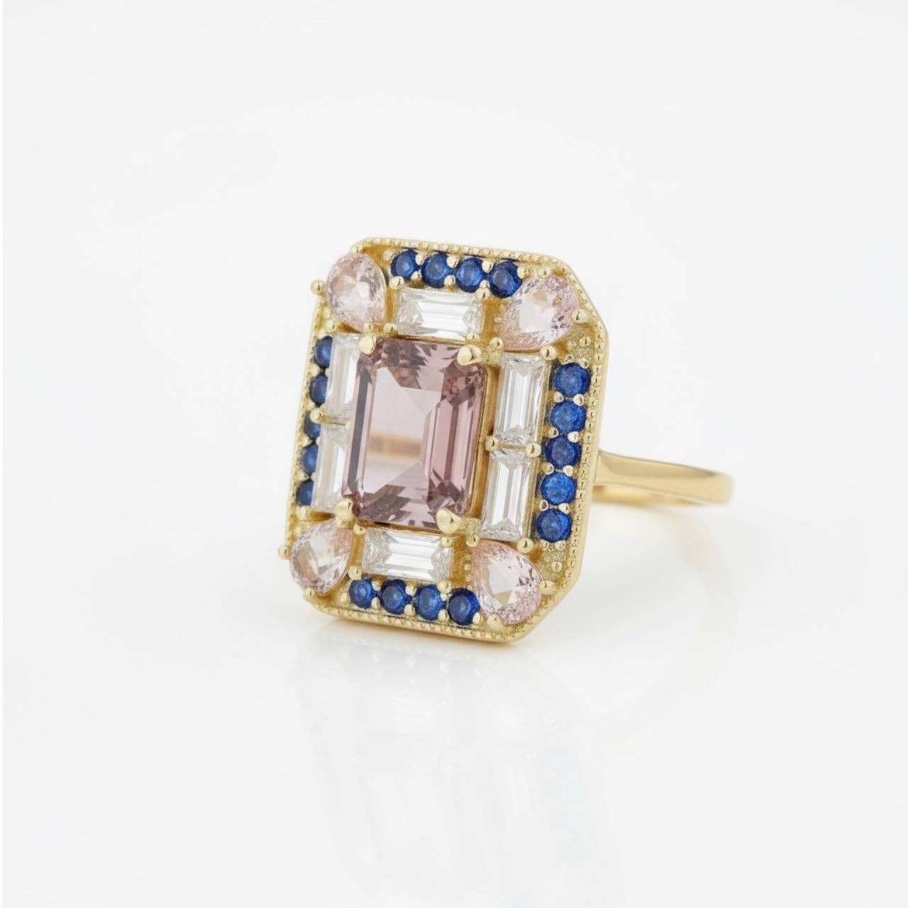 Vivian Grace Jewelry - Wholesale Cocktail/Statement Ring - Sapphire Morganite Art Deco Cocktail Ring- Lab Created Gemstones2