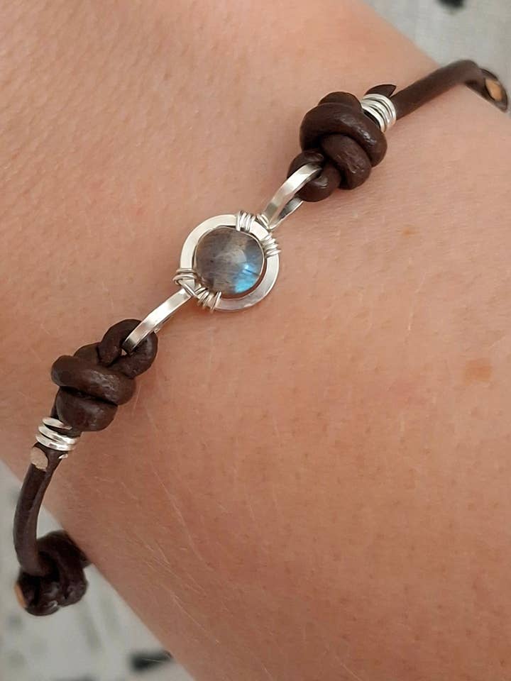 Gemstone Leather Slider Bracelets for wholesale by Cat Horn Accessory