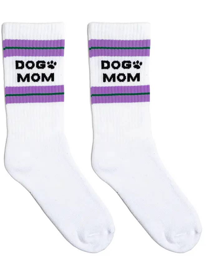 Living Royal - Wholesale Socks - Women's - Classic Crew Socks w/ Ribbed Tubing - "Dog Mom" - White0