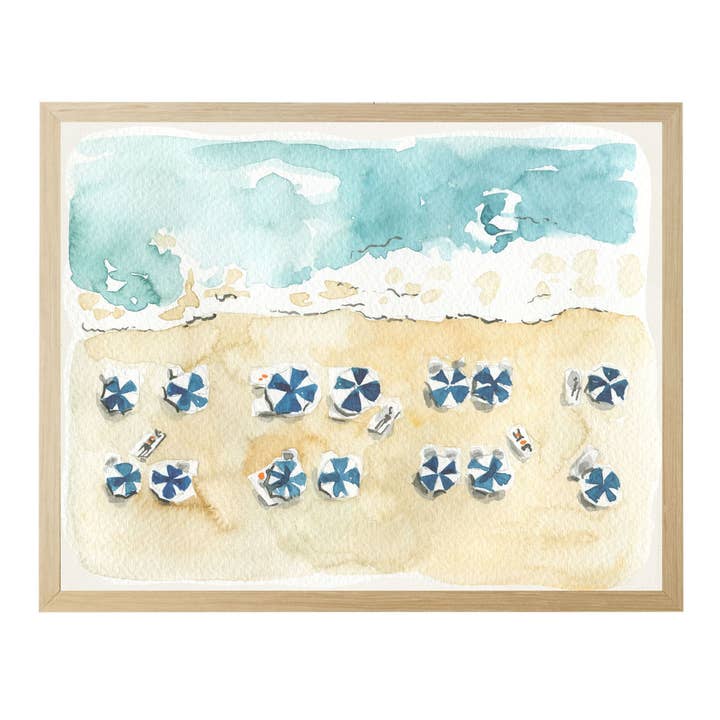 Aquarelle encadrée, scène de plage A pour la vente par Antique Curiosities Inc