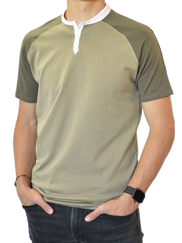 Kortærmet Henley (Taupe & Mørkebrun) for engroshandel hos SpearPoint Apparel