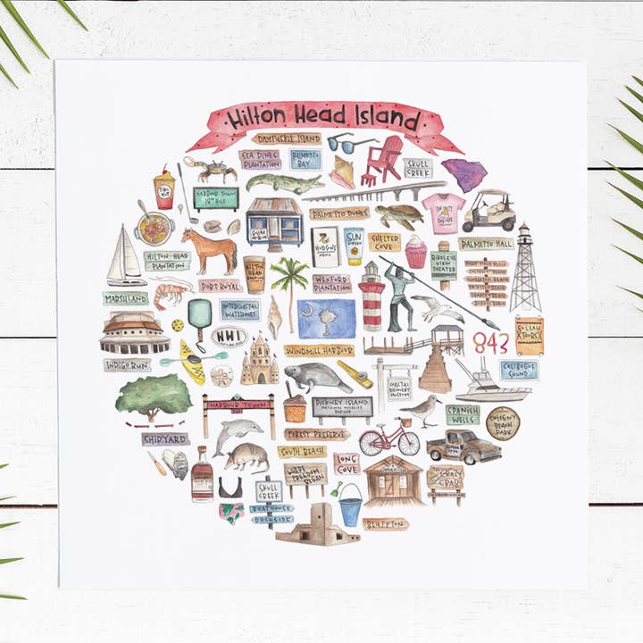 Hilton Head Island, SC Ikon Akvarel Print for engroshandel hos Green Blanky Studio