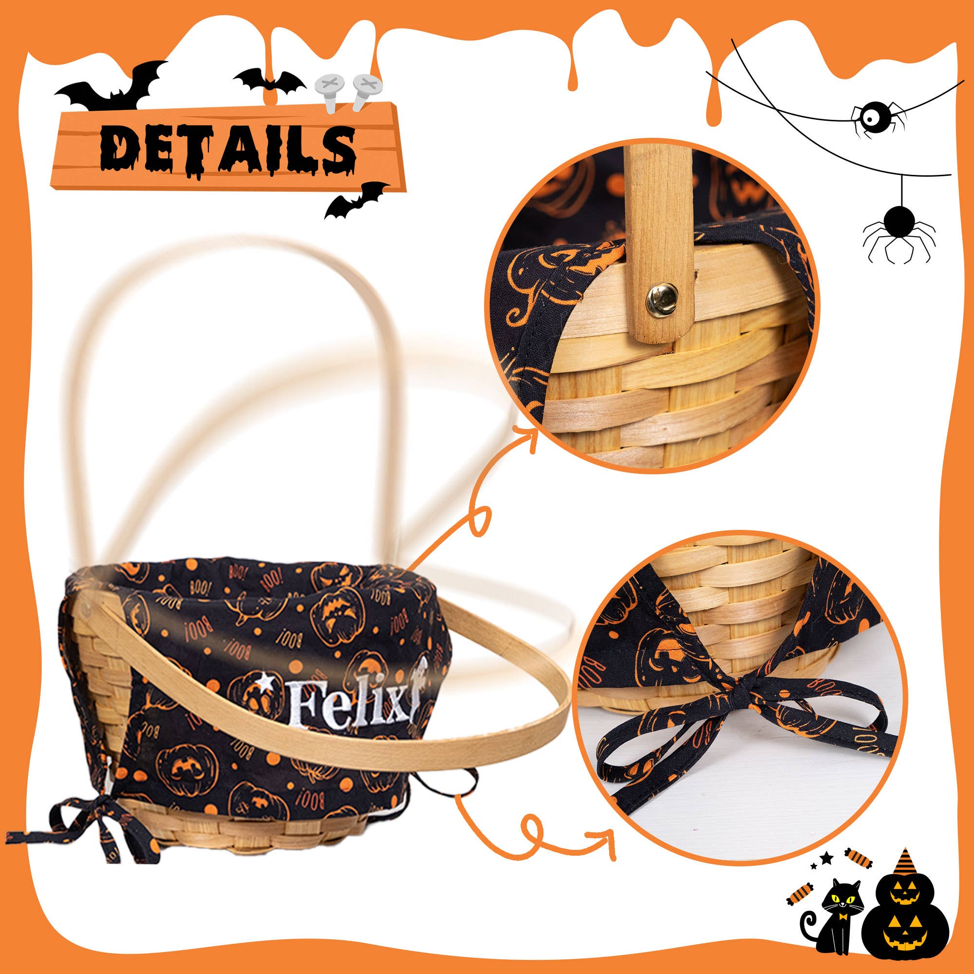 GirlyPirateCo - Wholesale Basket - Handwoven Gift Basket with Fabric Liner for Halloween Easter2