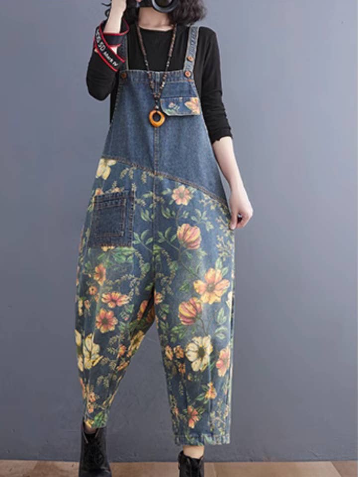 Women's Spring and Summer Printed Flower Bib's Dungarees for wholesale by StyleGalX
