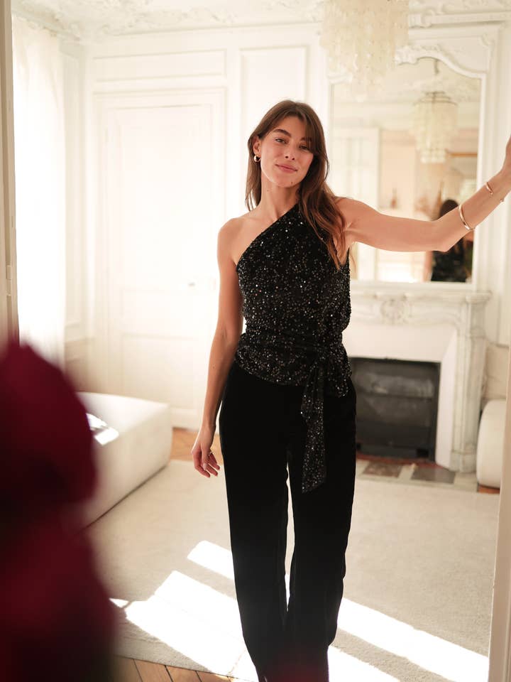 velvet and sequin blouse for wholesale by Laura Laval Paris