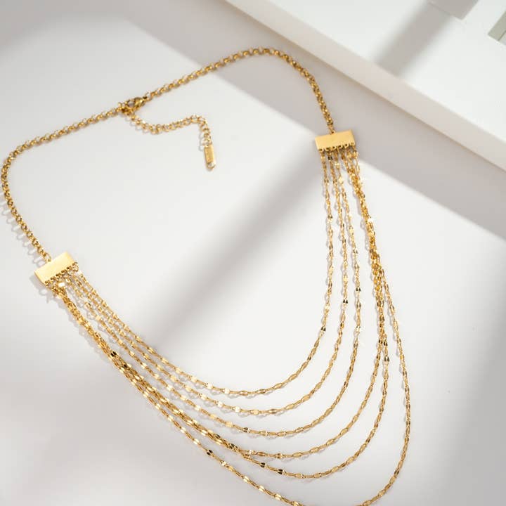COSMOS - Wholesale Link & Chain Necklace - Multi-strand gold necklace in stainless steel with chains1
