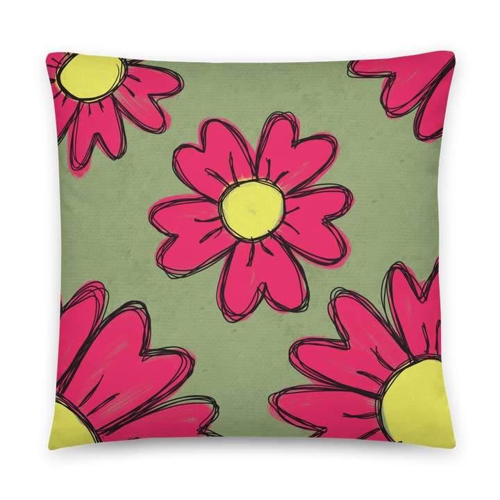 Hot Pink Zinnia Basic Pillow for wholesale by Printed Hugs