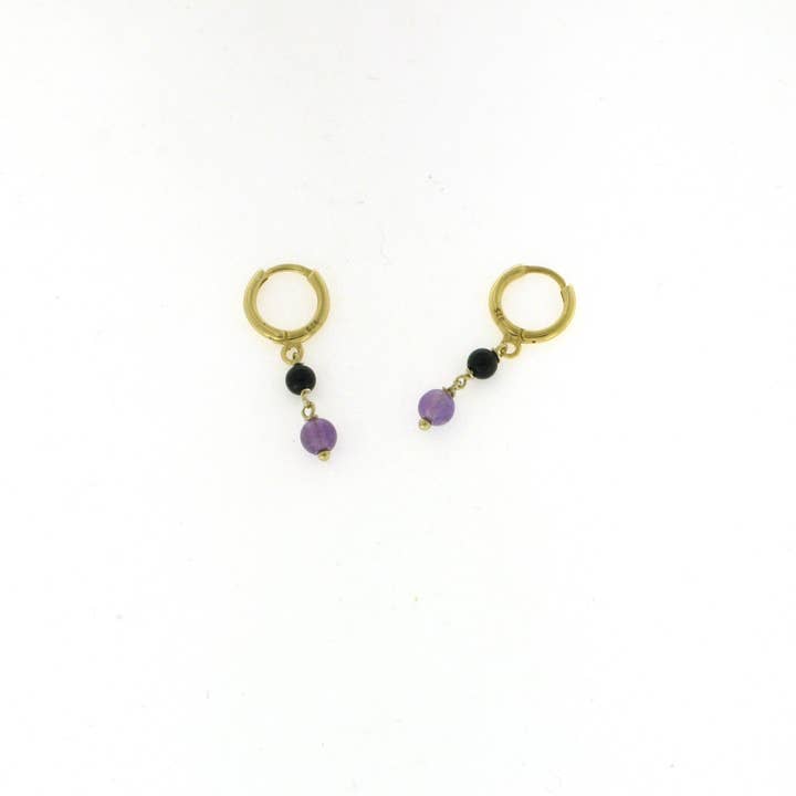 Yneda Jewels - Wholesale Dangle Earrings - Onyx-amethyst earrings, silver 925 hoops, gemstone earrings.5