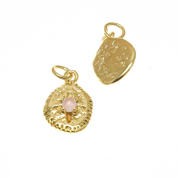 Jewel Pledge - Wholesale Individual Charm/Pendant - 18k Gold Plated Starburst Amulet Charm with Stone,CPG1366B-P2