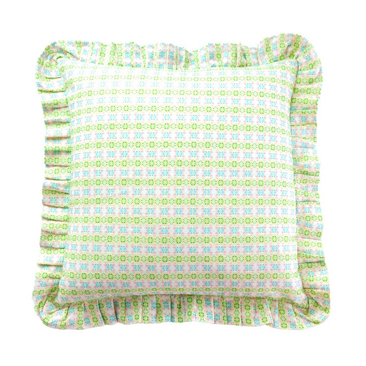 Par af små pigemønster 20" firkantede dekorative pudebetræk med flæser for engroshandel hos EVELYN & KATE