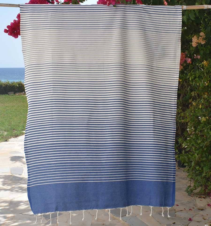 Fouta Tunisia - Wholesale Beach Towel - Fouta Portofino blue striped cream white1