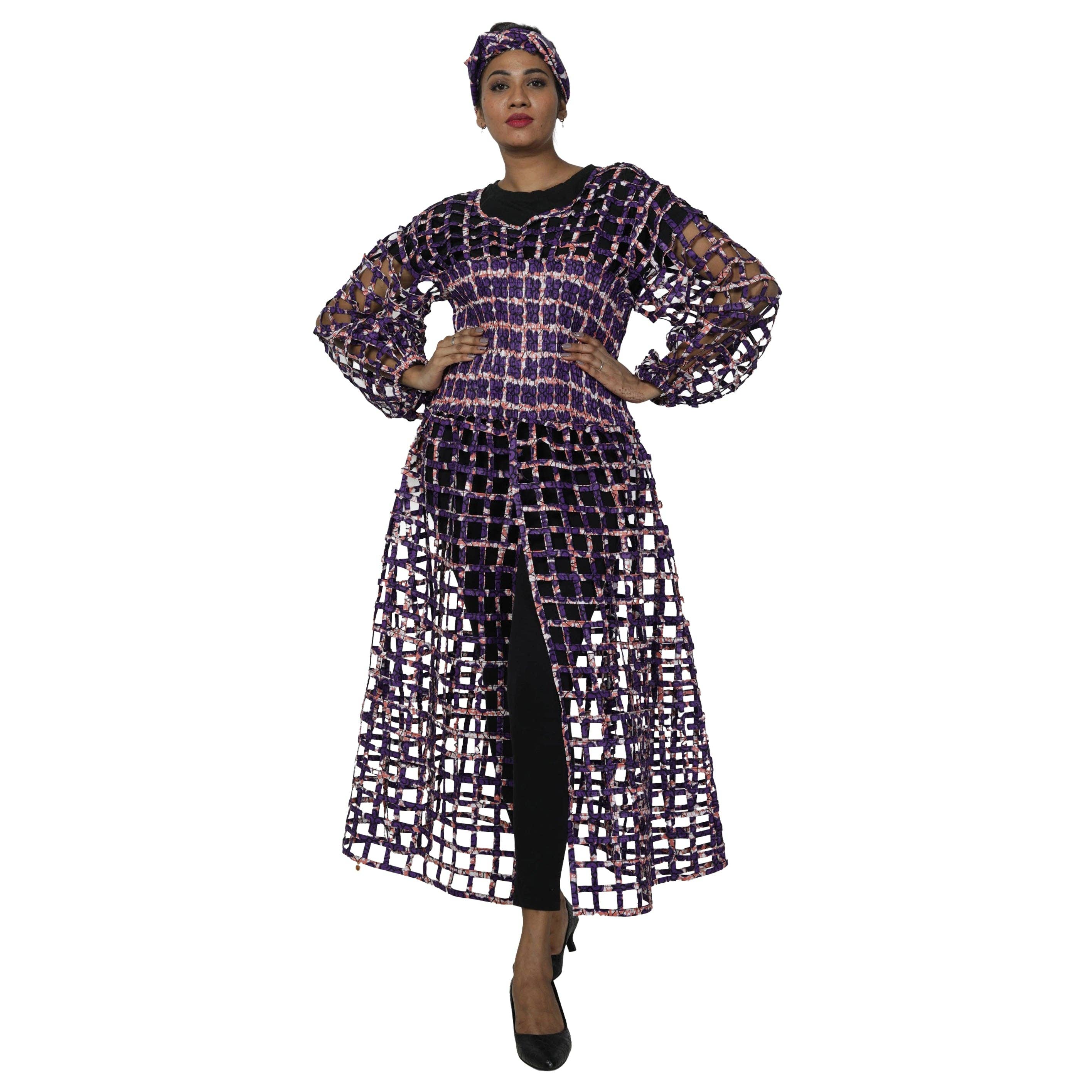 African Stars - Wholesale Dress - Women's - Women's Long Sleeve Smocked Bodice Cage Dress -- FI-ST1221