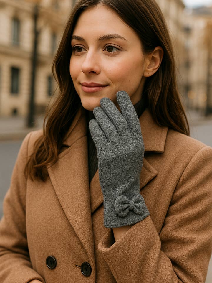 Damehandsker i uld med sløjfe – 80% uld, One Size for engroshandel hos Maison Unik Accessoires