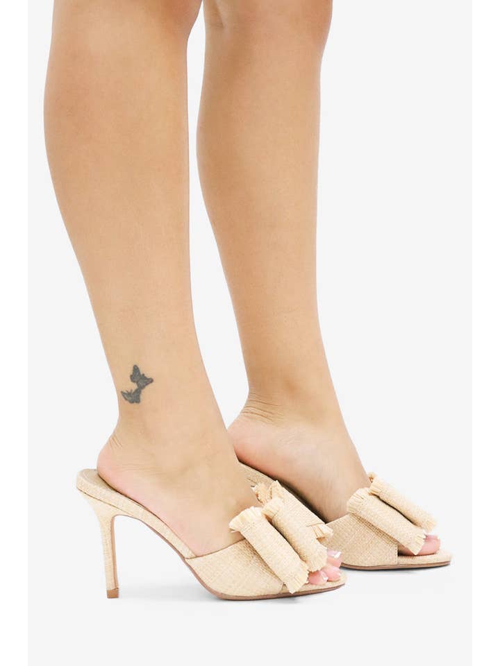 Lemonade Shoes - Wholesale High Heels - Women's - BEACH HOUSE - Raffia Bow Mules, Woven Finish, Stiletto Heel11