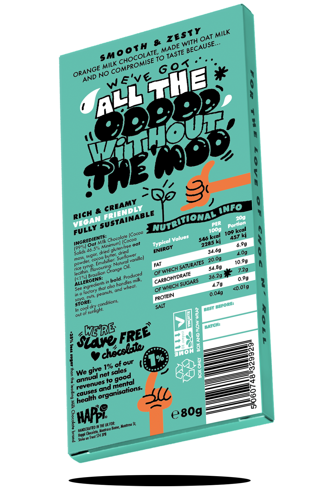 Happi – wholesale Chocolate bar – Orange Bar, Happi Oat M!lk Chocolate, 80g2