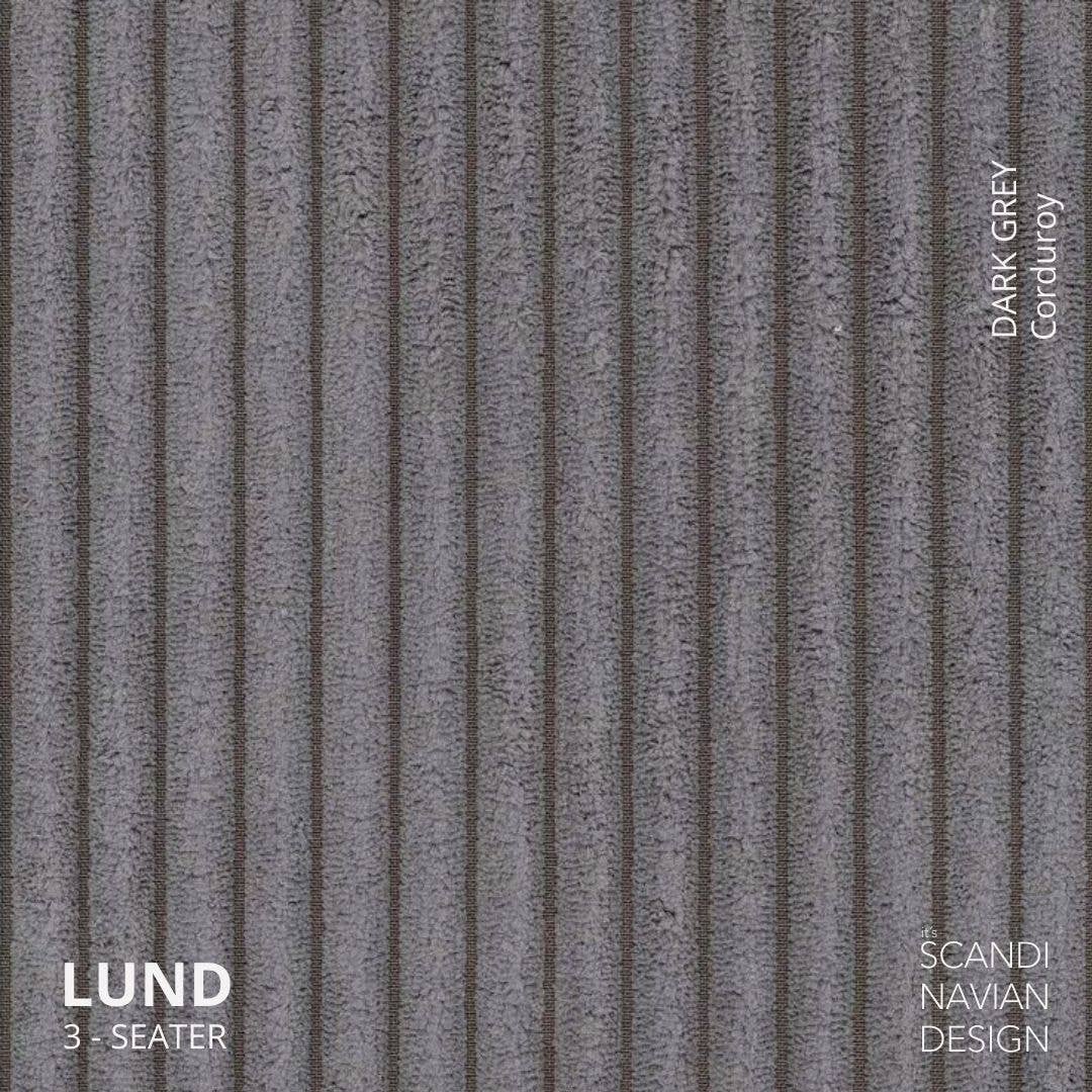 Lund 3-seater Sofa, Dark Grey Corduroy, removable & washable cover for wholesale on Faire2