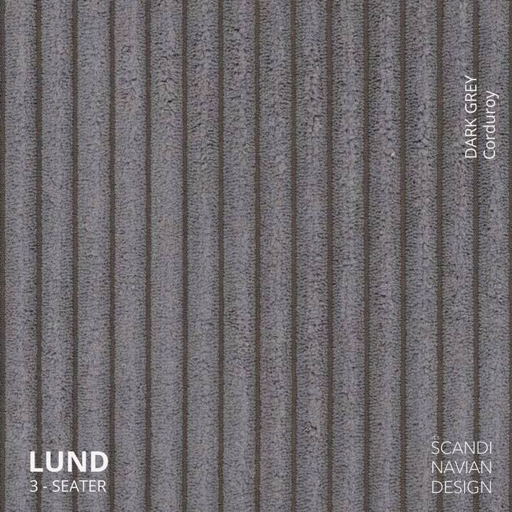 Lund 3-seater Sofa, Dark Grey Corduroy, removable & washable cover for wholesale on Faire2