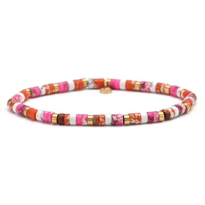 Steel bracelet with 4mm imperial orange jasper heishi beads for wholesale by SIXTY STONES