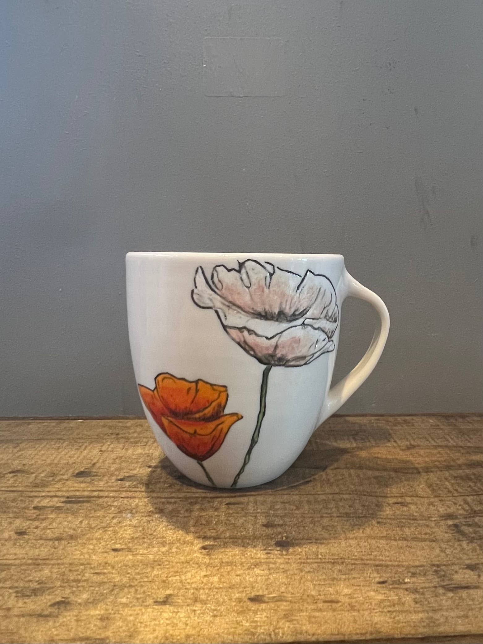Lucy Nilan Studios - Wholesale Coffee Mug - Poppies Handmade Porcelain Coffee Mug in White3
