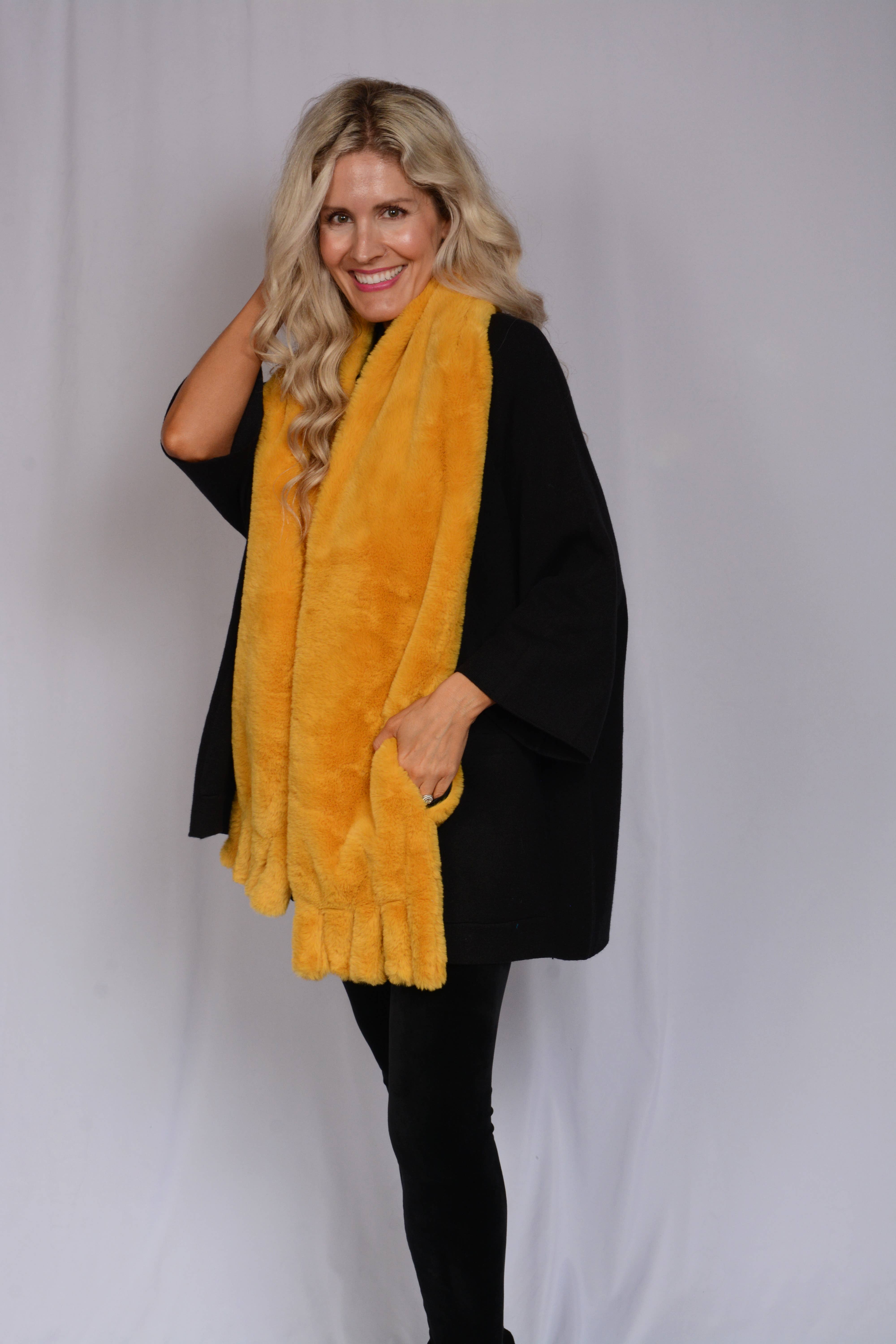 Kaleidoscope Accessories - Wholesale Scarf - Women's - Scarf Faux Fur Pocket with Fringe, 6 Assorted0