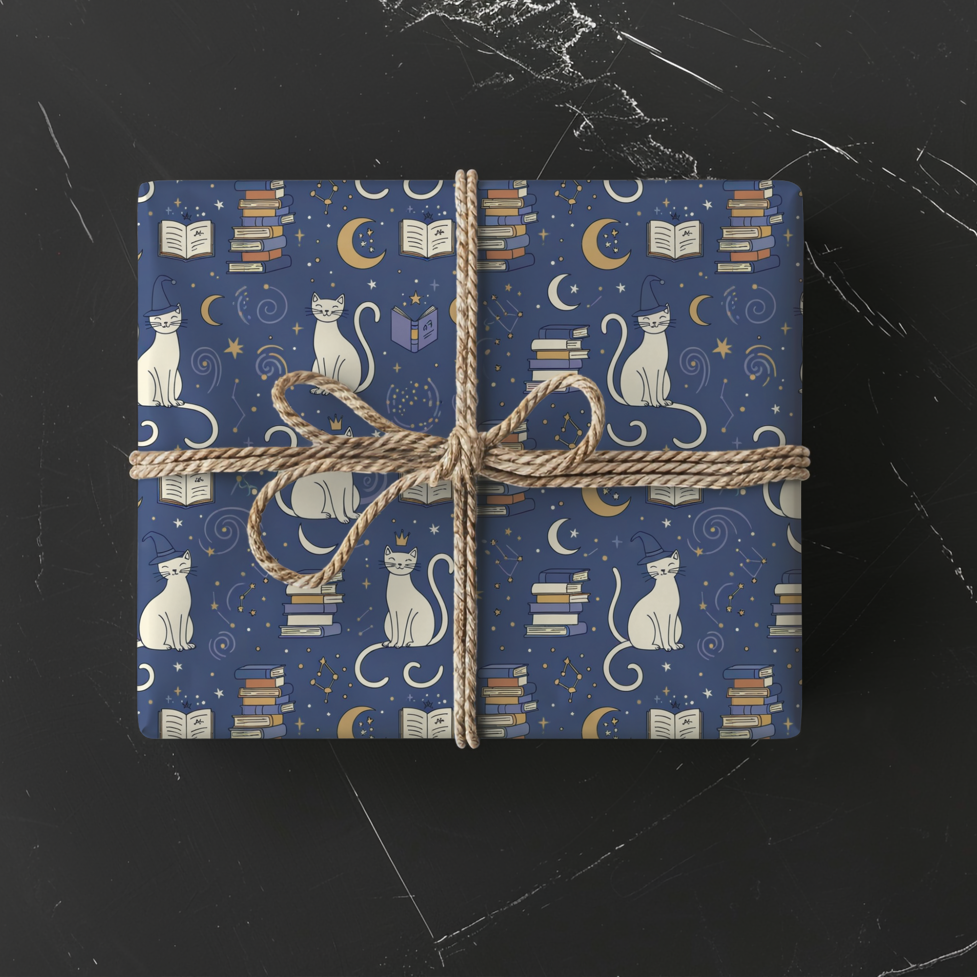 Lokipawz - Wholesale Flat Wrap - Purrfectly Bookish – Celestial Cat & Cozy Library Wrapping Paper4