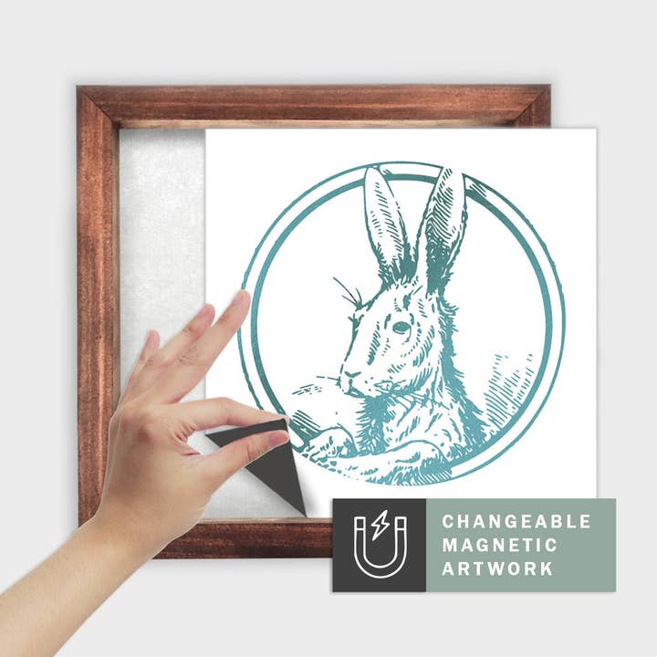 Insert décoratif magnétique saisonnier pour panneau interchangeable (moyen) : Croquis de lapin de Pâques | Printemps | Panneau magnétique vierge vendu séparément pour la vente par Simpler Seasons Decor