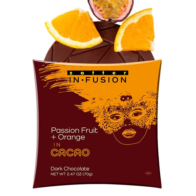 Fruit de la passion+orange dans le cacao (In•Fusion) pour la vente par Zotter Chocolates