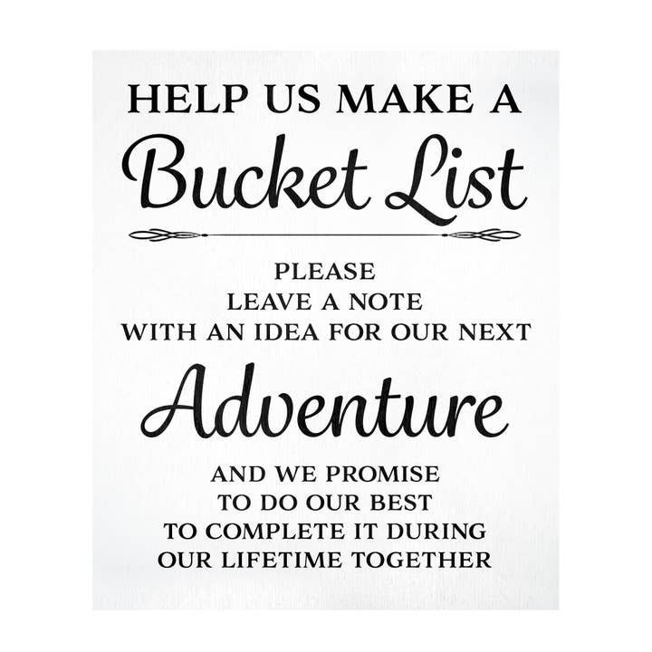 Bucket List Bryllupsindretning Træskilt (hvid) for engroshandel hos JennyGems