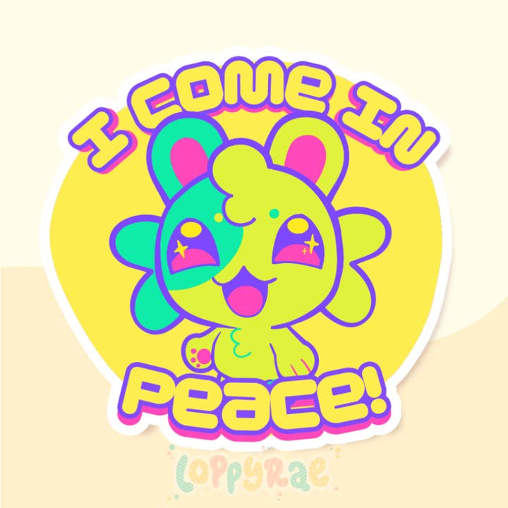 "I Come in Peace" Vinyl Sticker for wholesale by Loppy Rae