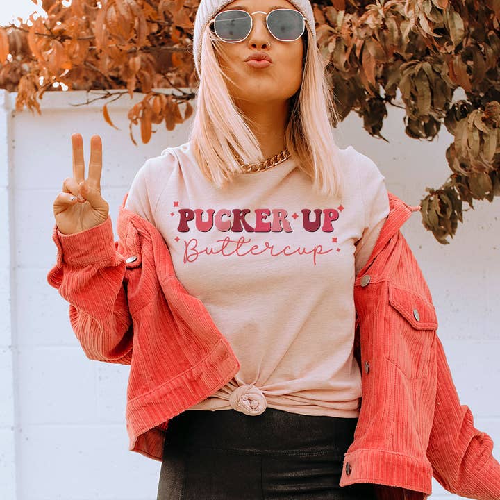 Pucker Up - Valentine's Day Cute Kiss Sweet Gift T-Shirt for wholesale by House Of Rodan