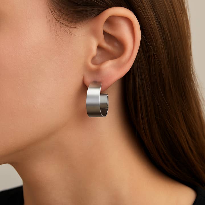 Betty James - Wholesale Hoop Earrings - Wide Chunk Stainless Steel Hoops4