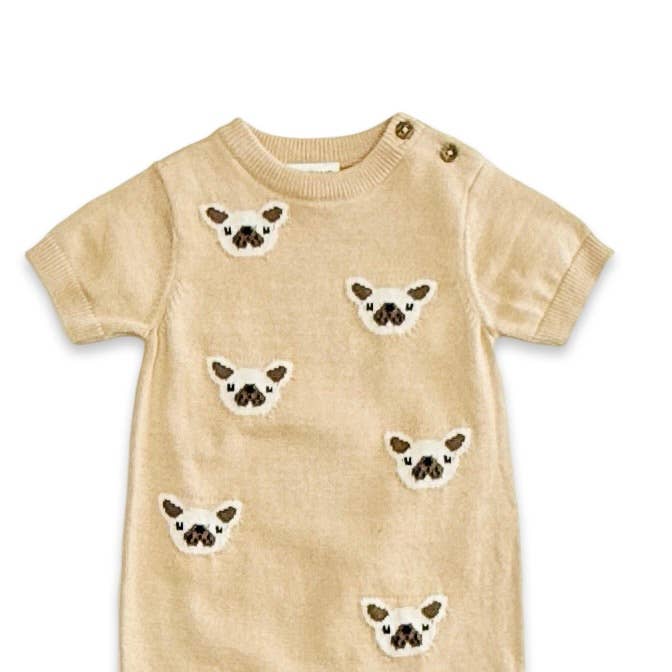 Heather de aveia Babygrow em Malha Jacquard com Cão Frenchie (Algodão Orgânico) para venda a revendedores na Faire3