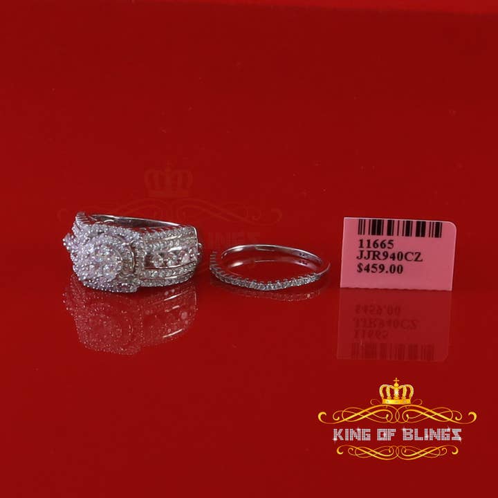 KING OF BLINGS - Wholesale Multi-stone ring - King Of Bling's925 White Silver 3.50ct Square Cubic Zirconia Double Bridal Womens Ring Size 79