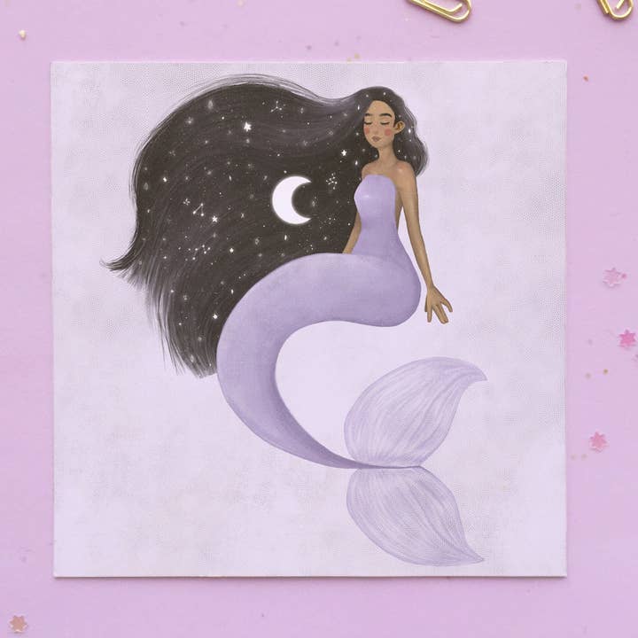 Purple Moonchild Meerjungfrau-Kunstdruck — Wanddeko-Poster für den Großhandel von Jino's Art