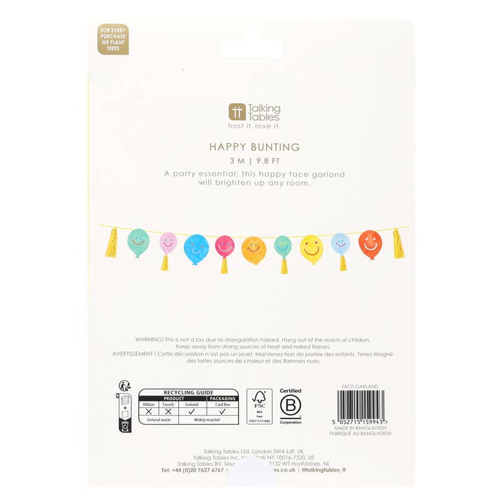 Talking Tables UK - Wholesale Bunting/garland - Happy Face Birthday Balloon Paper Garland | 3m | 4